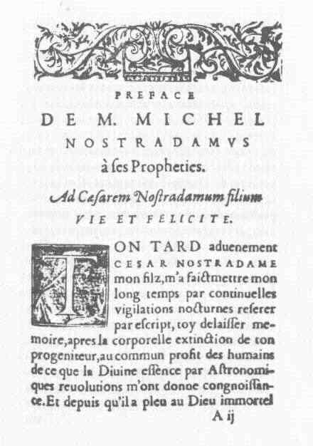 Picture of Nostradamus preface page